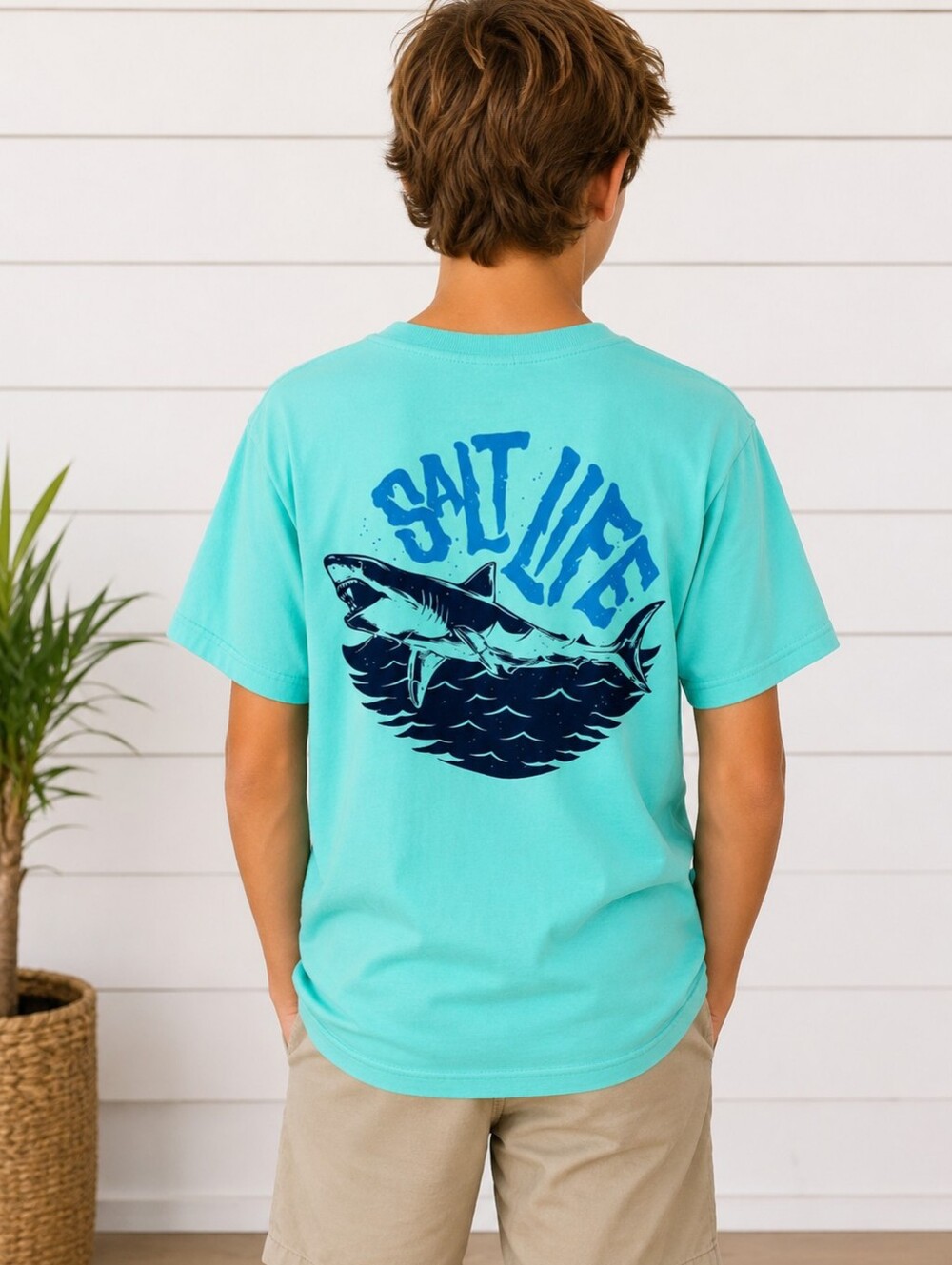SALT LIFE | Youth Large teal blue shark graphic t-shirt